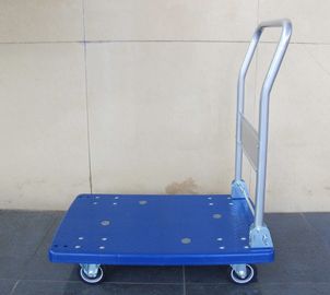 नीले रंग की प्लास्टिक बोर्ड के साथ 300 किलो प्लास्टिक जंगम मंच ट्रॉली, नीला / ग्रे